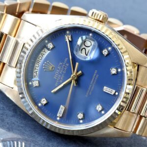 Rolex Day-Date 18K Solid Yellow Gold Factory Matte Blue Diamond Dial 36mm President Watch