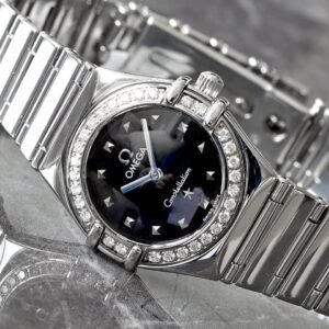 Omega Constellation Mini 22MM Diamond Bezel Black Dial Lady's Steel Watch
