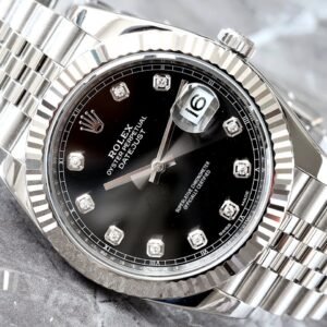Rolex Datejust 41 Factory Black Diamond Dial 18K White Gold Fluted Bezel Jubilee Bracelet Watch