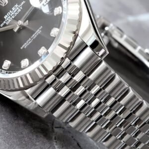 Rolex Datejust 41 Factory Black Diamond Dial 18K White Gold Fluted Bezel Jubilee Bracelet Watch