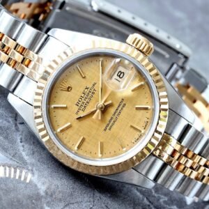Rolex Datejust 26MM Champagne Linen Dial Fluted Bezel Jubilee Bracelet Lady Watch 18K/Steel