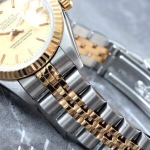 Rolex Datejust 26MM Champagne Linen Dial Fluted Bezel Jubilee Bracelet Lady Watch 18K/Steel
