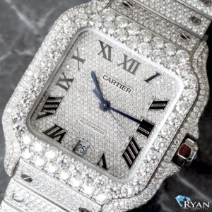 Cartier Santos Large 25 Carats Full Diamond Set Steel Watch