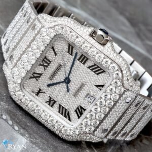 Cartier Santos Large 25 Carats Full Diamond Set Steel Watch