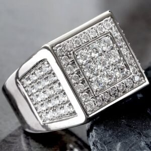 1.70 Carat Lab Diamond Men's Square Shape White Gold Ring 10K