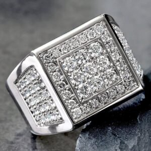 1.70 Carat Lab Diamond Men's Square Shape White Gold Ring 10K