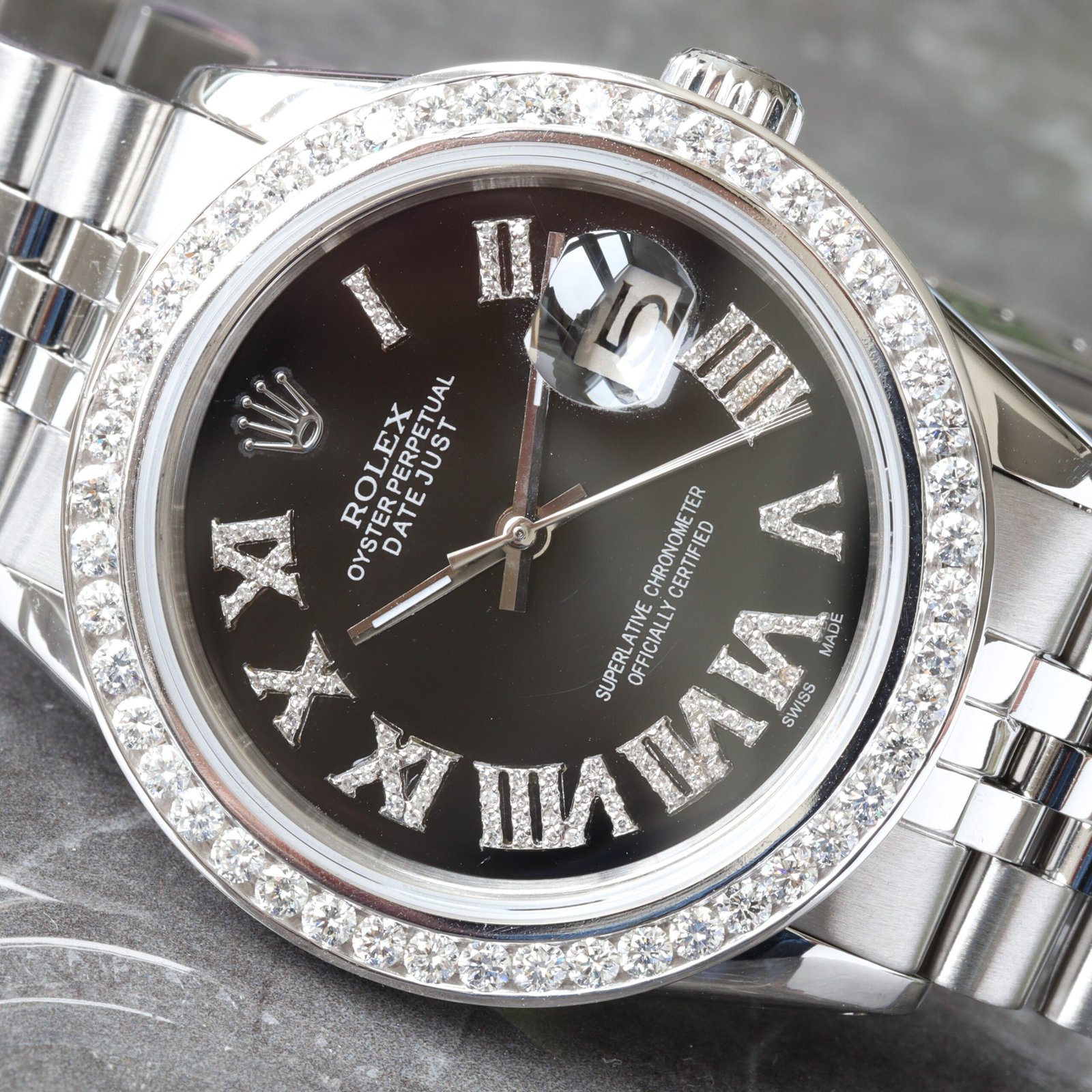 90’S ROLEX DATEJUST      36MM STEEL JUBILEE    AFMK BLACK ROMAN DIAL