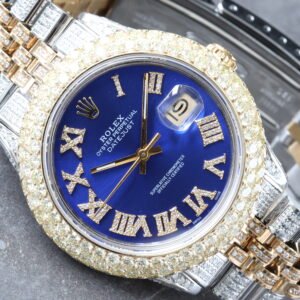 90'S ROLEX 36MM 18K & STEEL JUBILEE AFTMRK BLUE ROMAN DIAL