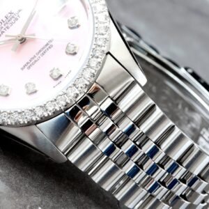 Rolex Datejust 36MM Custom Pink Mother of Pearl Dial Diamond Bezel Jubilee Bracelet Watch