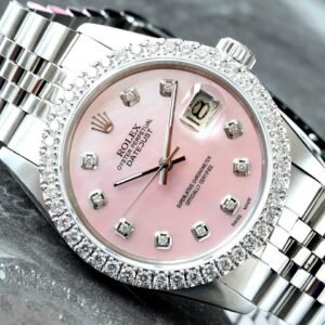 Rolex Datejust 36MM Custom Pink Mother of Pearl Dial Diamond Bezel Jubilee Bracelet Watch