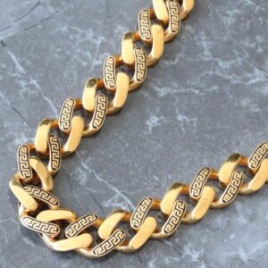 CHAIN GY 22K 21 INCH HOLLOW CUBAN WITH ALTERNATING GREEK KEY LINKS 10.75MM