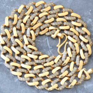 CHAIN GY 22K 21 INCH HOLLOW CUBAN WITH ALTERNATING GREEK KEY LINKS 10.75MM