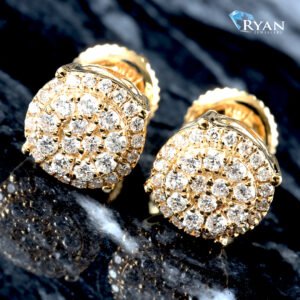 LAB EARRING GY 10K 0.40CTW ROUND TWO TIER IMPERIAL CENTER WITH HALO FILIGREE BASKET STUDS