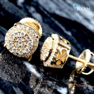 LAB EARRING GY 10K 0.40CTW ROUND TWO TIER IMPERIAL CENTER WITH HALO FILIGREE BASKET STUDS