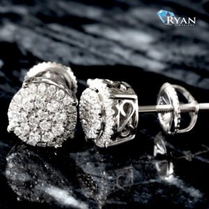 LAB EARRING GW 10K 0.40CTW ROUND TWO TIER IMPERIAL CENTER WITH HALO FILIGREE BASKET STUDS