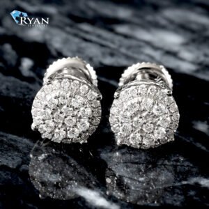 LAB EARRING GW 10K 0.40CTW ROUND TWO TIER IMPERIAL CENTER WITH HALO FILIGREE BASKET STUDS