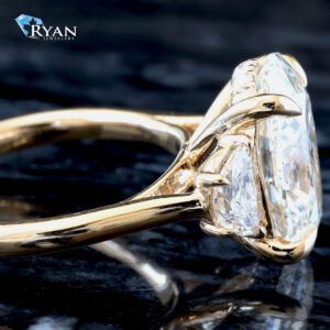 LAB RING GY 14K 5.70CTW OVAL SOLITAIRE WITH HALF MOON CUT DIAMONDS THREE STONE DESIGN