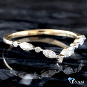 LAB RING GY 10K 0.25CTW ALTERNATING ROUND AND MARQUISE CUT DIAMOND CHEVRON BAND