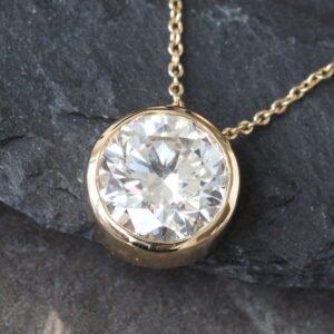 LAB PENDANT GY 14K 2.00CTW ROUND BRILLIANT CUT BEZEL SET SOLITAIRE ON ROLO CHAIN
