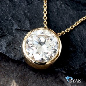 LAB PENDANT GY 14K 2.00CTW ROUND BRILLIANT CUT BEZEL SET SOLITAIRE ON ROLO CHAIN