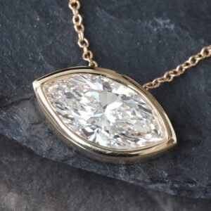 LAB PENDANT GY 14K 2.00CTW MARQUISE CUT BEZEL SET SOLITAIRE ON ROLO CHAIN