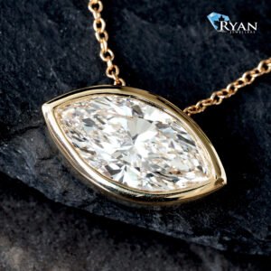 LAB PENDANT GY 14K 2.00CTW MARQUISE CUT BEZEL SET SOLITAIRE ON ROLO CHAIN