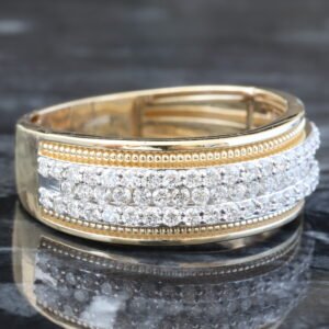LAB RING GY 10K 0.70CTW THREE ROW CHANNEL AND PRONG SET DIAMOND FOREFRONT WITH BEADED MILLEDGE ACCENTS