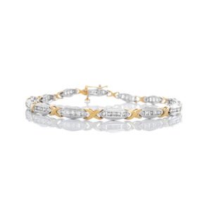 1.00ctw Two Tone X with Three Stone Channel Set Bars Diamond Tennis Bracelet