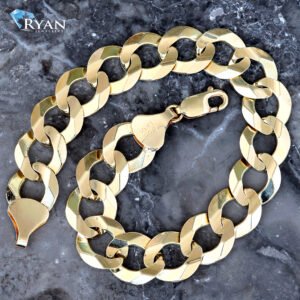 BRACELET GY 10K SOLID BEVELED CURB LINK 9 INCHES