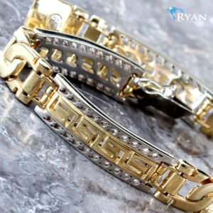 BRACELET GYW 10K ALTERNATING HIGH POLISHED INTERLOCKING LINK AND OPEN GREEK KEY BAR LINK 8.5 INCH 10.00MM WIDE