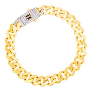 BRACELET GY 10K 8 INCHES 8MM HIGH POLISHED MONACO MIAMI CUBAN LINKS W/CZ LOCK