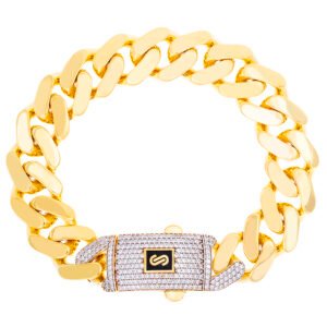 BRACELET GY 10K 7.5 INCHES 11.50MM HIGH POLISHED MONACO MIAMI CUBAN LINKS W/CZ LOCK