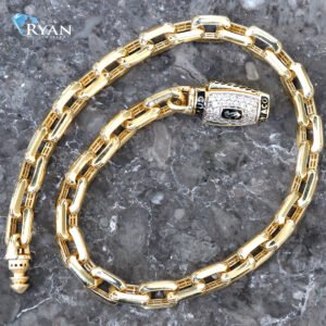BRACELET GY 10K 7.75 INCHES 5MM HIGH POLISHED MONACO HERMES LINKS W/CZ LOCK