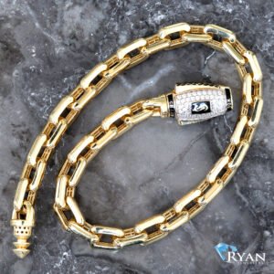 BRACELET GY 10K 8 INCHES 6MM HIGH POLISHED MONACO HERMES LINKS W/CZ LOCK