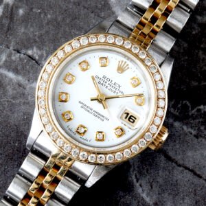97' ROLEX 26MM TWO-TONE CUSTOM WHITE DIAMOND DIAL DIAMOND BEZEL JUBILEE BRACELET