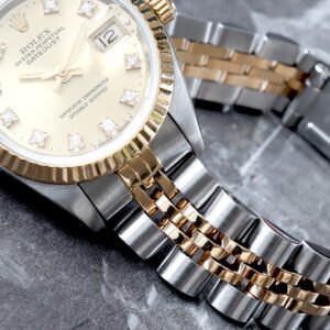 90'S ROLEX 26MM TWO-TONE CHAMPAGNE DIAMOND DIAL 18K FLUTED BEZEL & JUBILEE BRACELET
