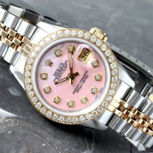 ROLEX 26MM TWO-TONE CUSTOM PINK MOP DIAMOND DIAL 1.25CTW DIA BEZEL 18K/STEEL JUBILEE BRACELET