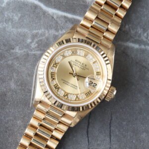 ROLEX 26MM ALL 18K CHAMPAGNE MYRIAD ROMAN DIAMOND DIAL FLUTED BEZEL JUBILEE BRACELET PRESIDENTIAL