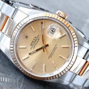 ROLEX 36MM TWO-TONE CHAMPAGNE GOLD INDEX DIAL 18K FLUTED BEZEL SMOOTH OYSTER BRACELET DATEJUST