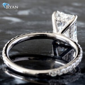 2.45ctw Radiant Diamond Solitaire Natural Diamond Pavé Shoulders with Hidden Diamond Halo Ring 18K White Gold