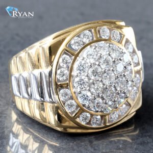 2.00ctw Round Cluster Spaced Halo Jubilee Inspired Shoulders Ring 10K Yellow Gold & White Gold