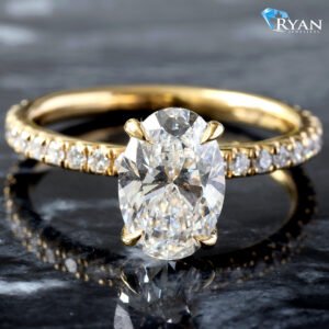 1.91ctw Oval Diamond Solitaire with Diamond Pavé Shoulders and Hidden Halo Ring 18K Yellow Gold