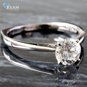 1.08ct Round Diamond Solitaire Four Prong Set Upswept Tapered Shoulders Ring 14K White Gold