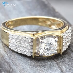 1.50CTW LAB Round Solitaire With 3 Prong Set Pave Shoulders, 10K Yellow Gold