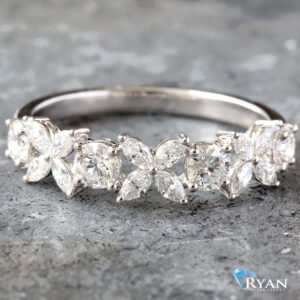 0.87ctw Alternating Marquise Flower and Round Cut Diamond Band 14K White Gold