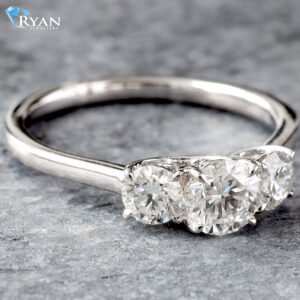 1.00ctw Three Stone Round Brilliant Cut Past Present Future on High Polished Shoulders Ring 14K White Gold