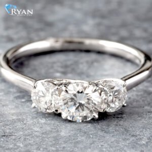 1.00ctw Three Stone Round Brilliant Cut Past Present Future on High Polished Shoulders Ring 14K White Gold