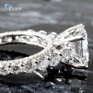 6.55ctw Round Brilliant Diamond Solitaire Graduated Diamond Shoulders Bezel Set North and South Ring 18K White Gold