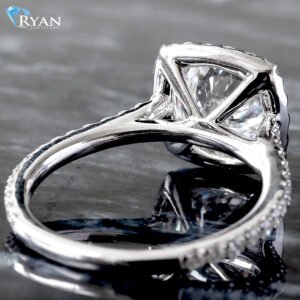 3.47ctw Elongated Cushion Solitaire with Halo Diamond Head and Shoulders Double Prong Ring 14K White Gold