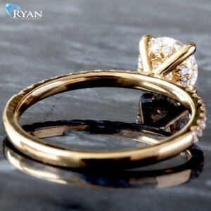1.29ctw Round Diamond Solitaire Pavé Shoulders Hidden Halo Ring 14K Yellow Gold